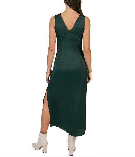 Sage The Label Write Poetry Satin V Neck Sleeveless Lace Trim Maxi Dress Product Image