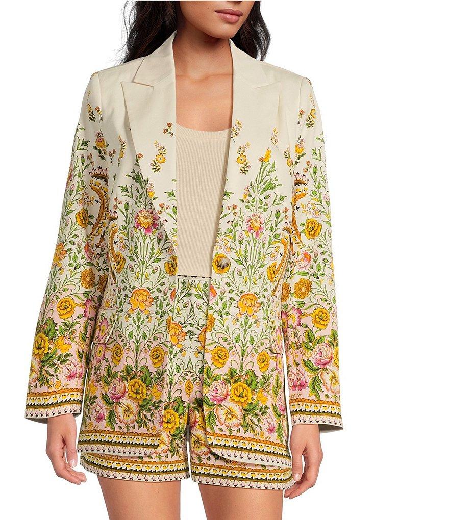 A Loves A Floral Woven Notch Lapel Long Sleeve Button Front Mid Length Coordinating Blazer Product Image
