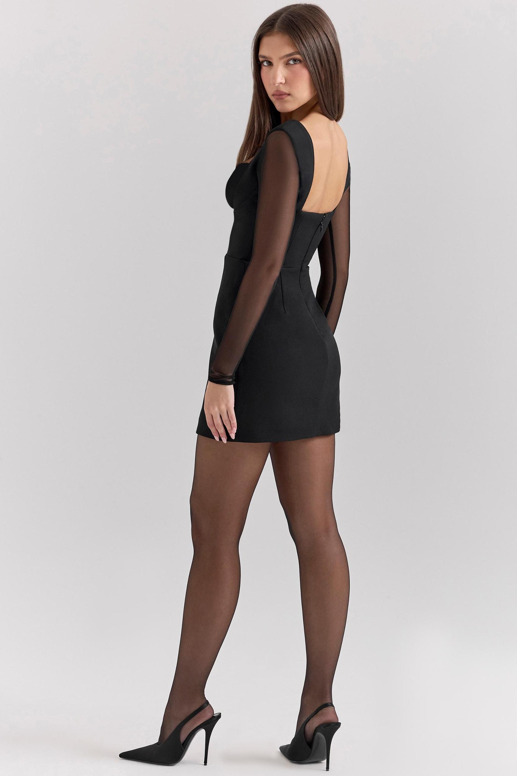 Angelie  black stretch crepe plunge mini dress Product Image