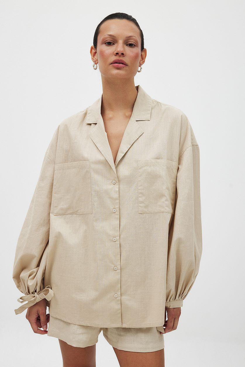 Cotton Front Pocket Tie Sleeve Shirt Product Image