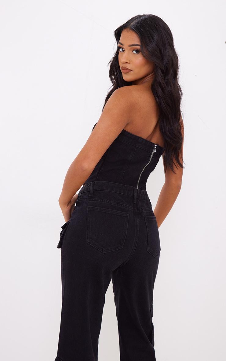 Tall Washed Black Denim Corset Top Product Image