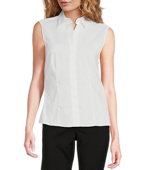 BOSS by Hugo Boss Bashivah Cotton Poplin Point Collar Sleeveless Side Zip Blouse Product Image