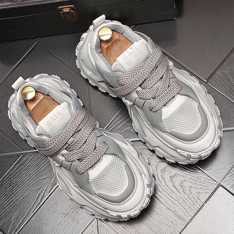 Platform Mesh Panel Lace-Up Sneakers Product Image