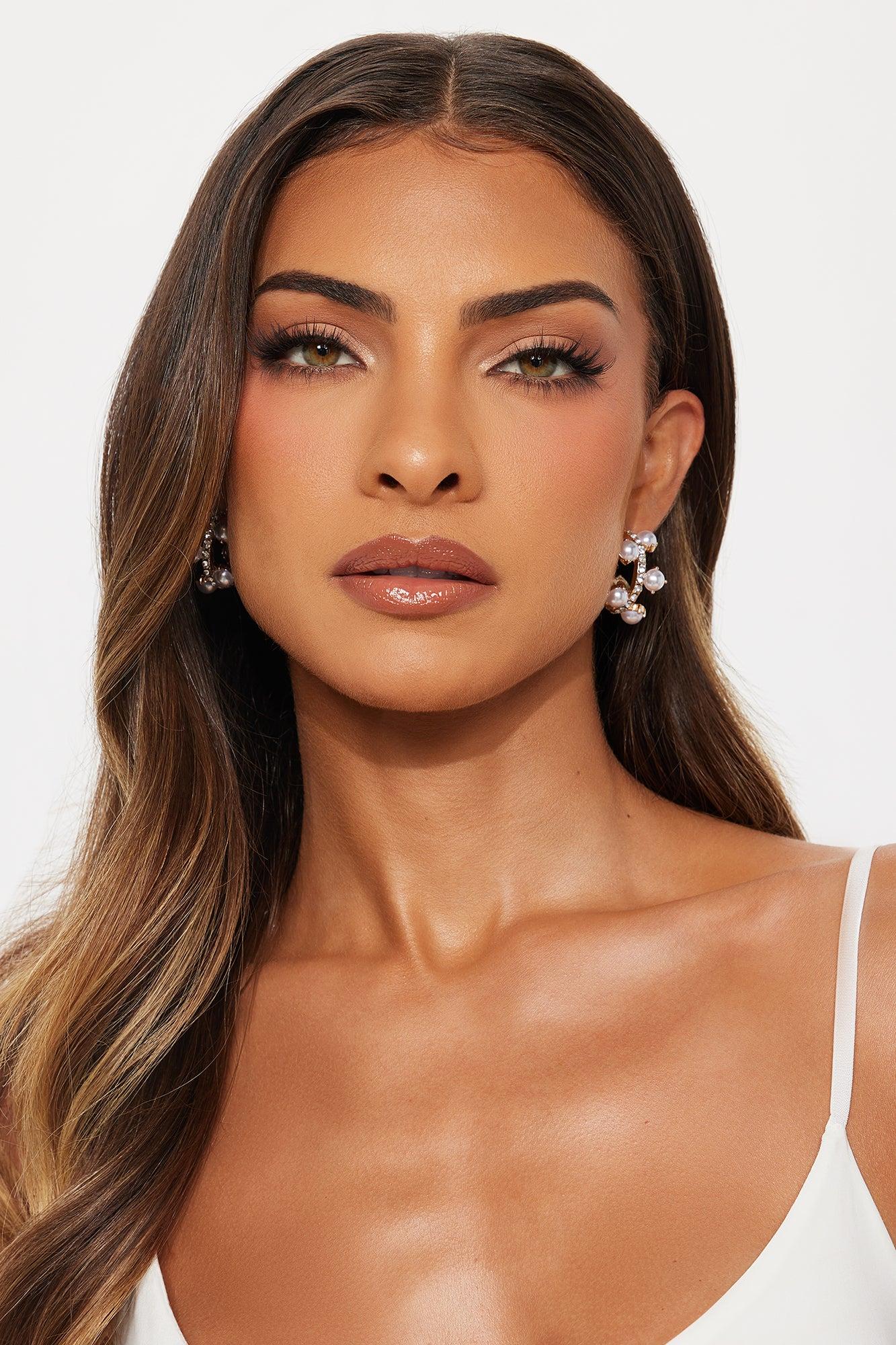 My Rhinestones And Pearls Hoop Earrings - Gold Female Product Image