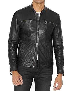 John Varvatos Star Usa Leather Band Collar Moto Jacket Product Image