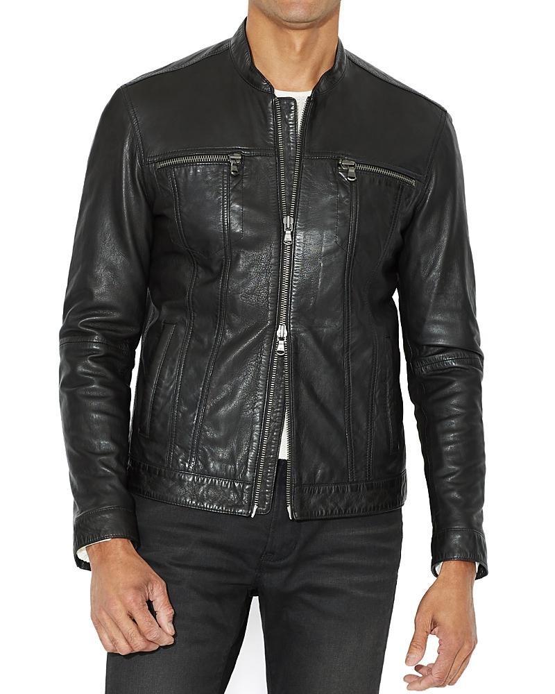 John Varvatos Star Usa Leather Band Collar Moto Jacket Product Image