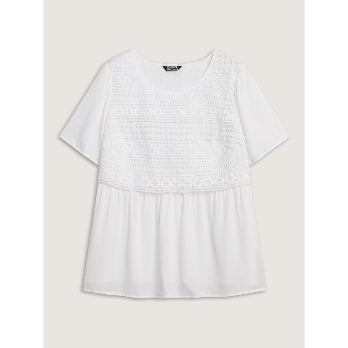 Plus Size Opticwhite Embroidered Textured Lace Babydoll Top Women Timeless Short sleeve Round Neck Elegant Blouses BloomChic 12/L Product Image