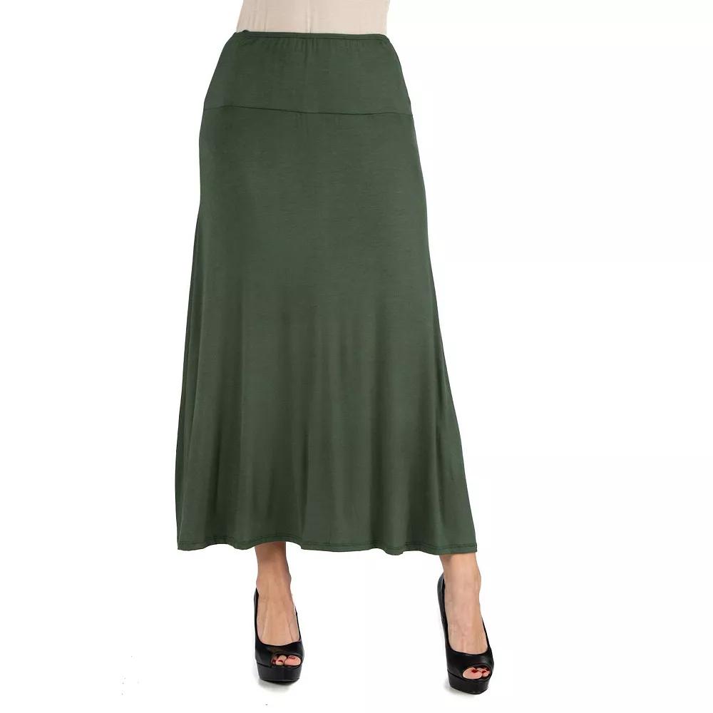 Women's 24seven Comfort Apparel Elastic Waist Midi Skirt,  Product Image
