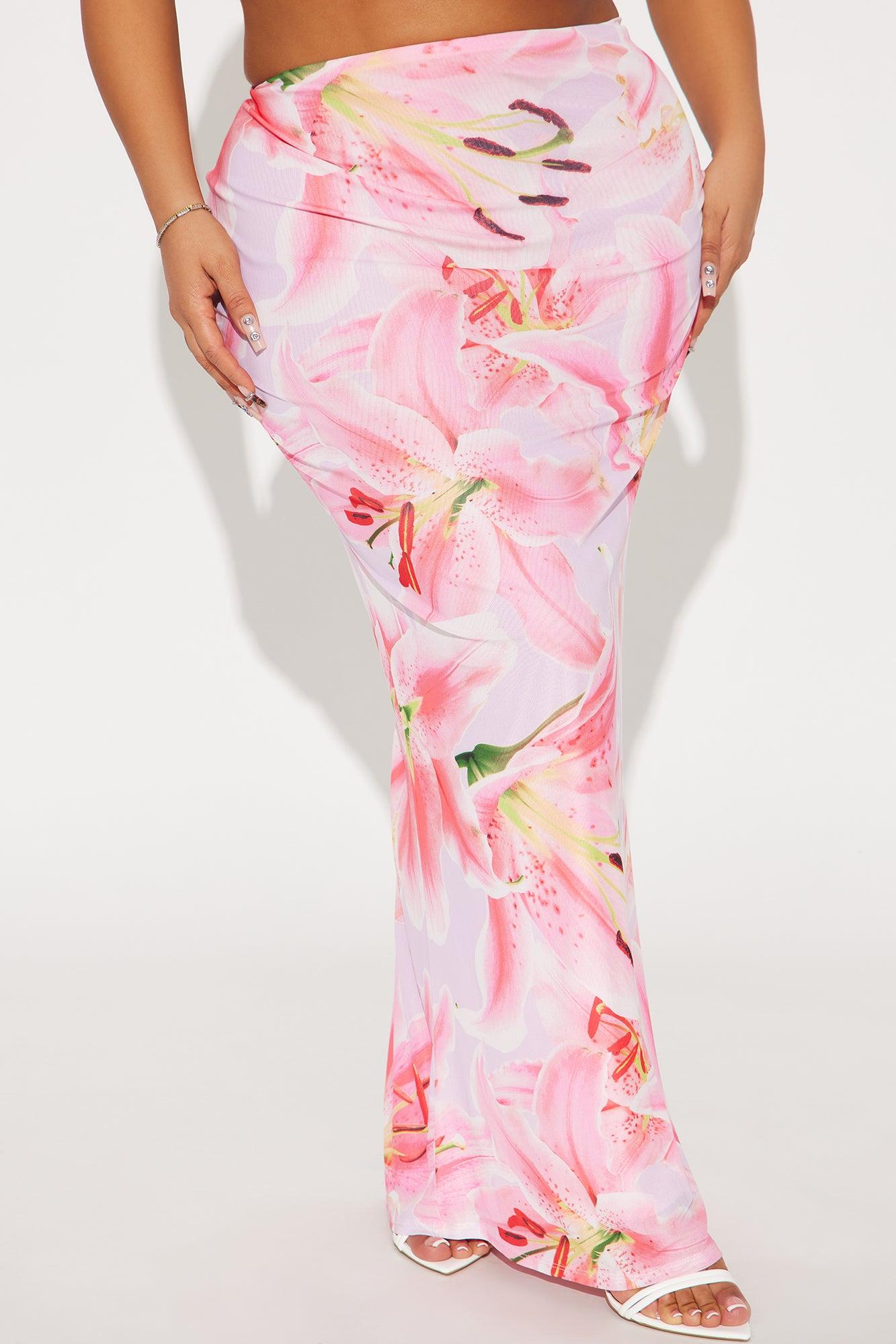 Late Nights In Santorini Floral Mesh Maxi Skirt - Pink/combo Product Image