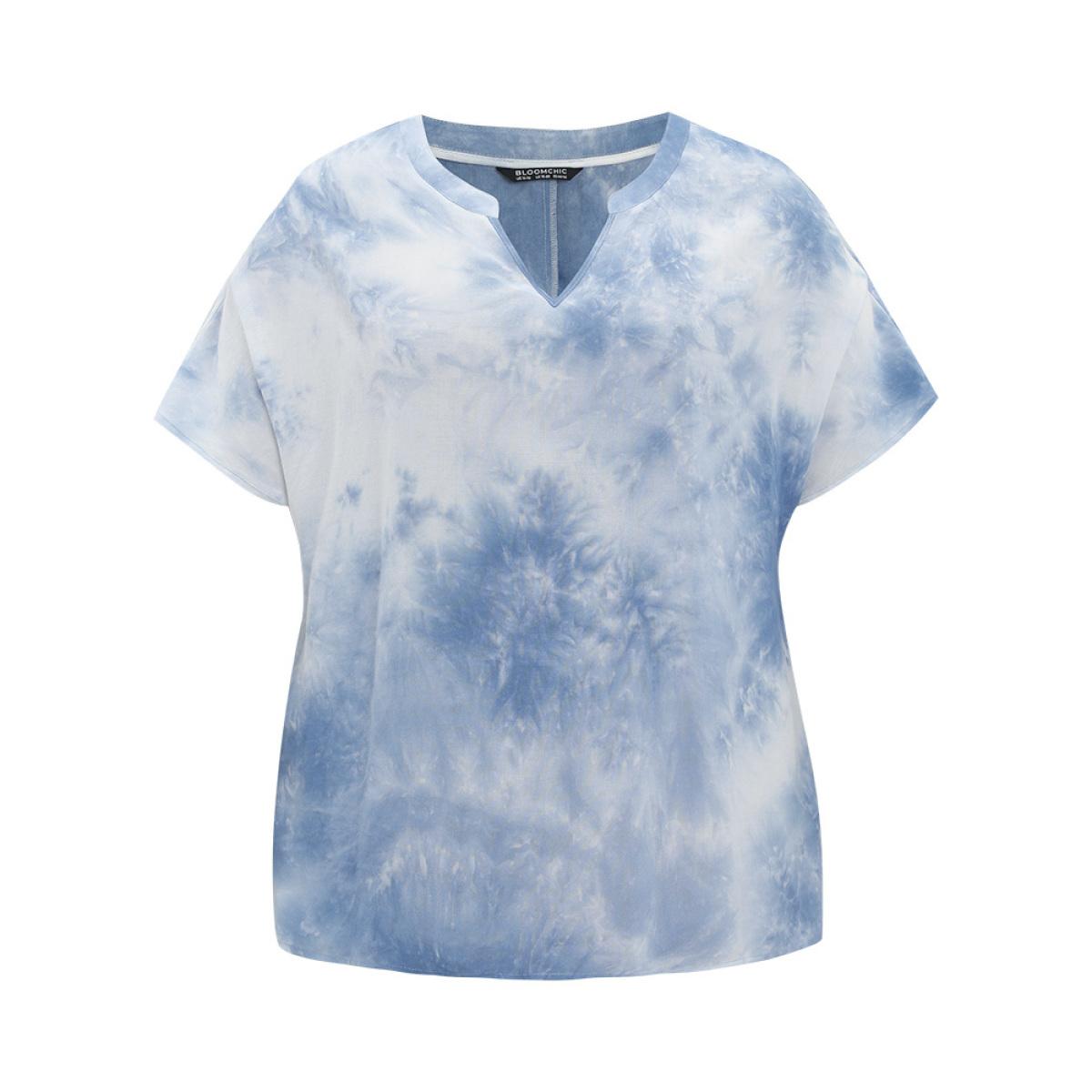 Plus Size Stone Tie Dye Notched Dolman Sleeve Blouse Women Vacation Short sleeve Notched collar Dailywear Blouses BloomChic 12/L Product Image