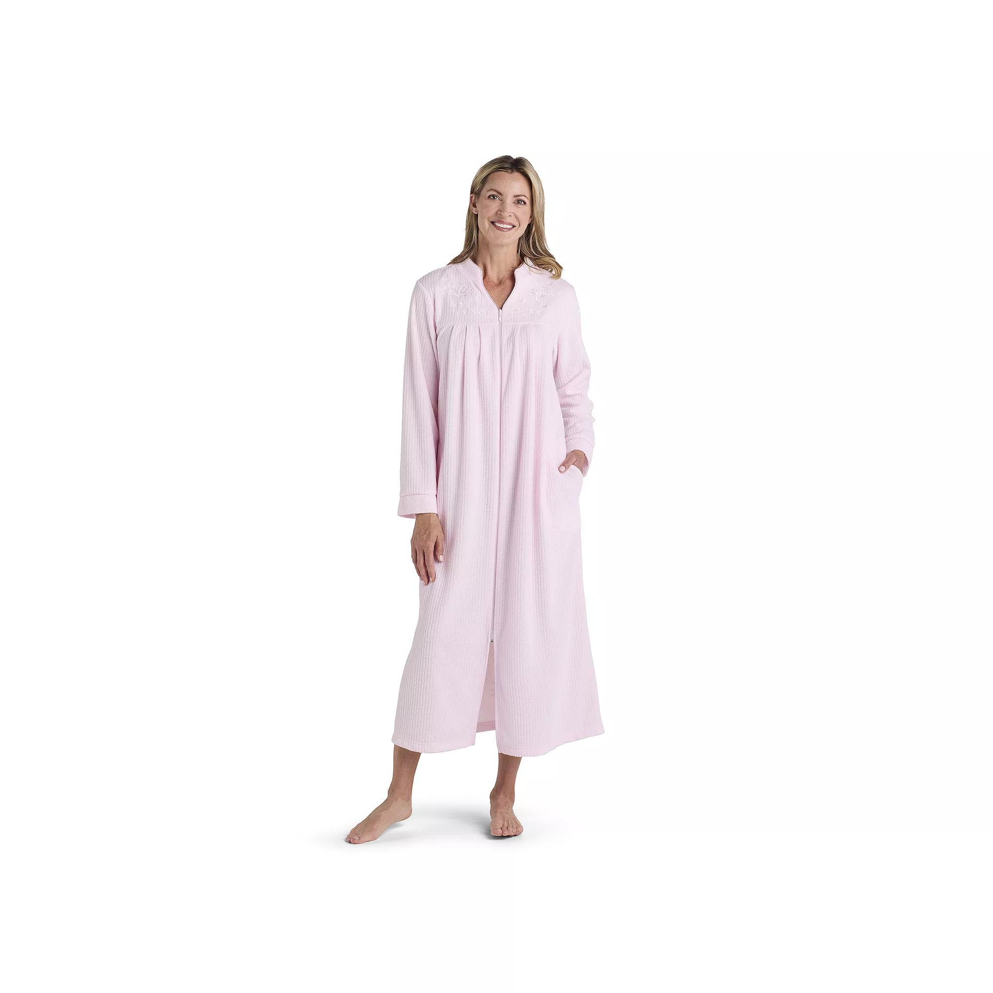 Petite Miss Elaine Essentials Brushed Back Terry Long Zip Robe, Women's,  Product Image