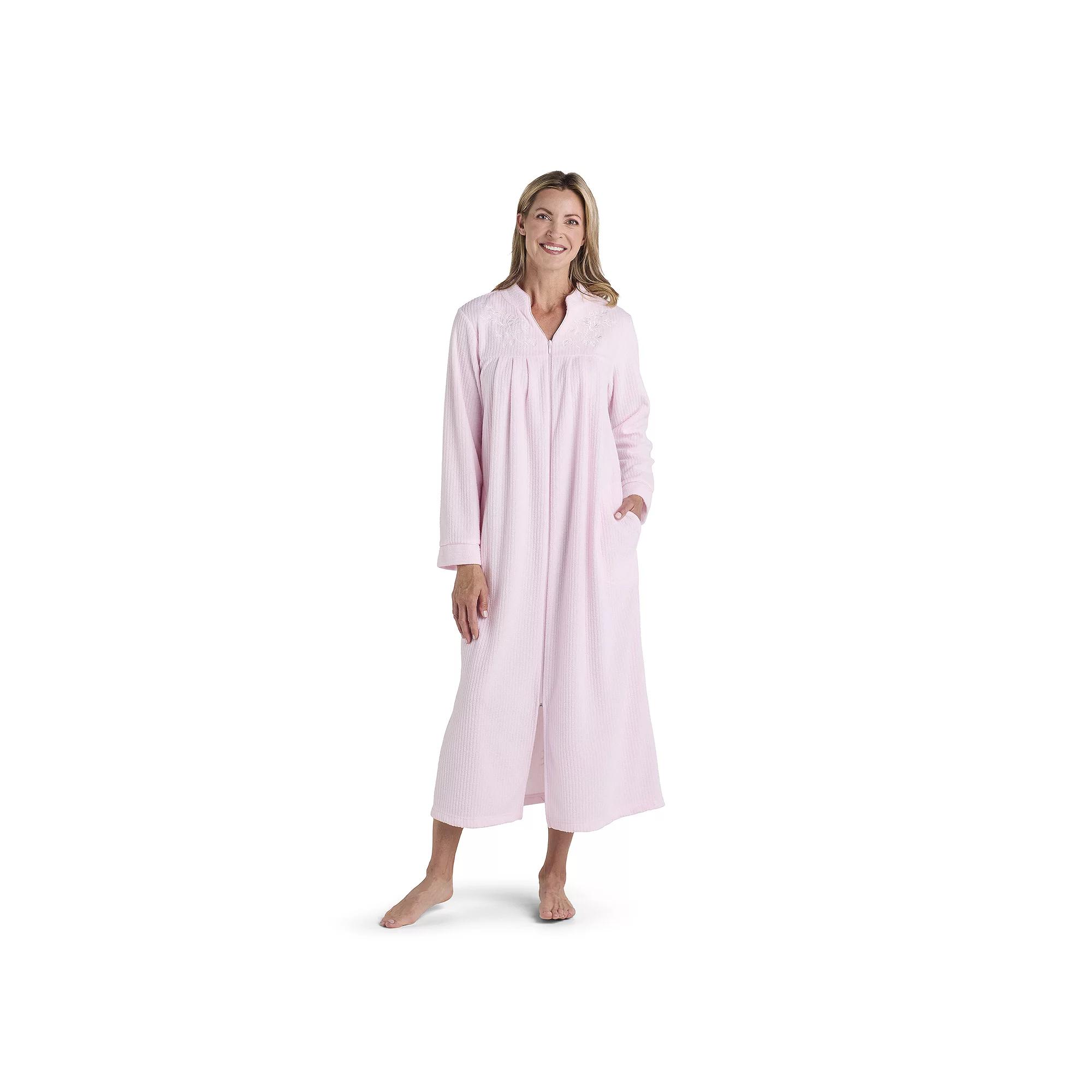Petite Miss Elaine Essentials Brushed Back Terry Long Zip Robe, Women's,  Product Image
