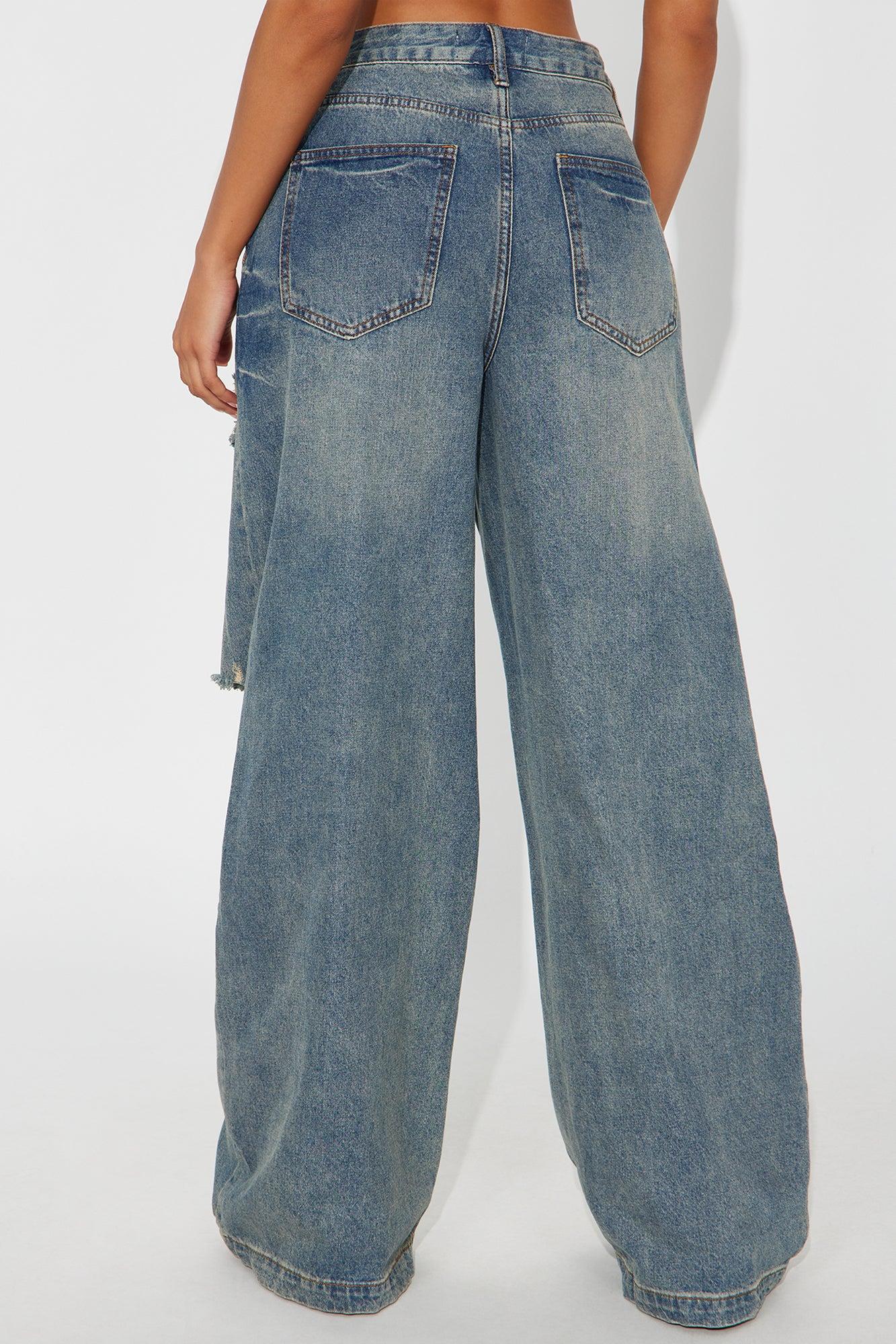 Sunset Avenue Ripped Wide Leg Jeans - Vintage Wash Female Product Image