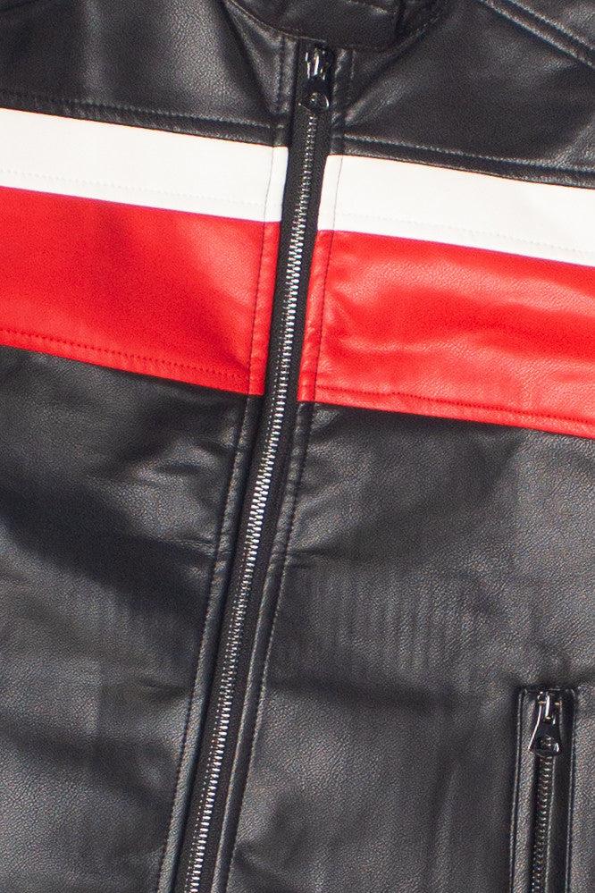 Racing Stripe Pleather Moto Jacket Product Image