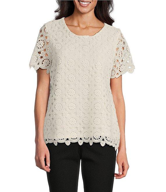 Jones New York Medallion Lace Short Sleeve Tee Product Image