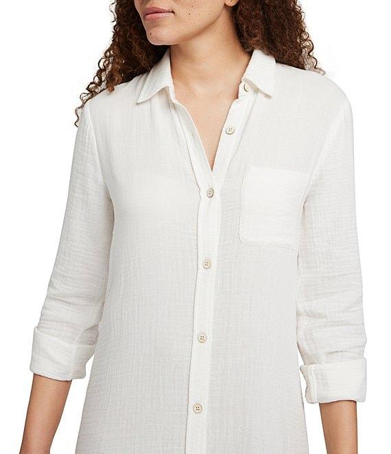 Faherty Dune Gauze Point Collar Long Sleeve Maxi Shirt Dress Product Image