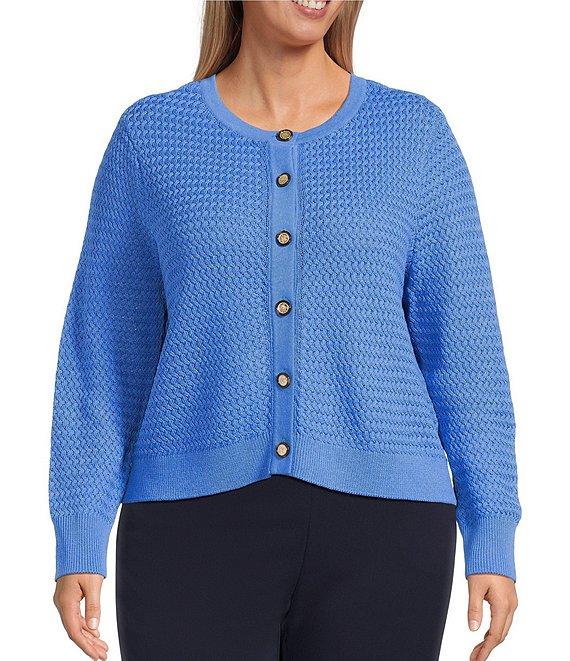 Investments Plus Size Charlotte Crew Neck Long Sleeve Button Front Cardigan Product Image