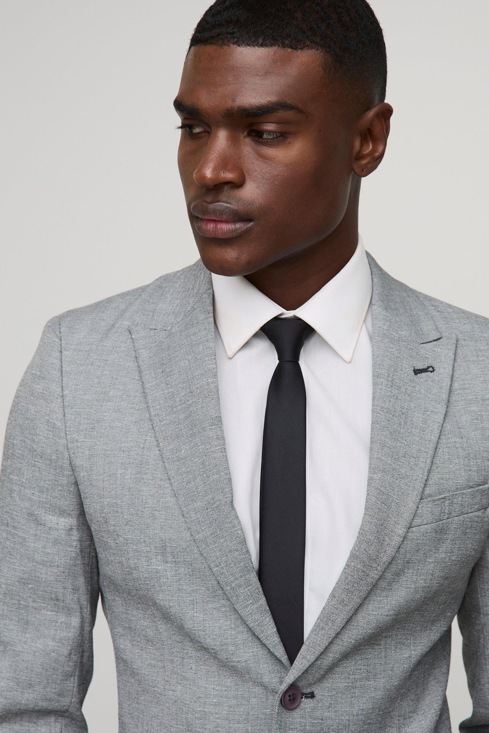 Skinny Single Breasted Linen Suit Jacket | boohooMAN USA Product Image