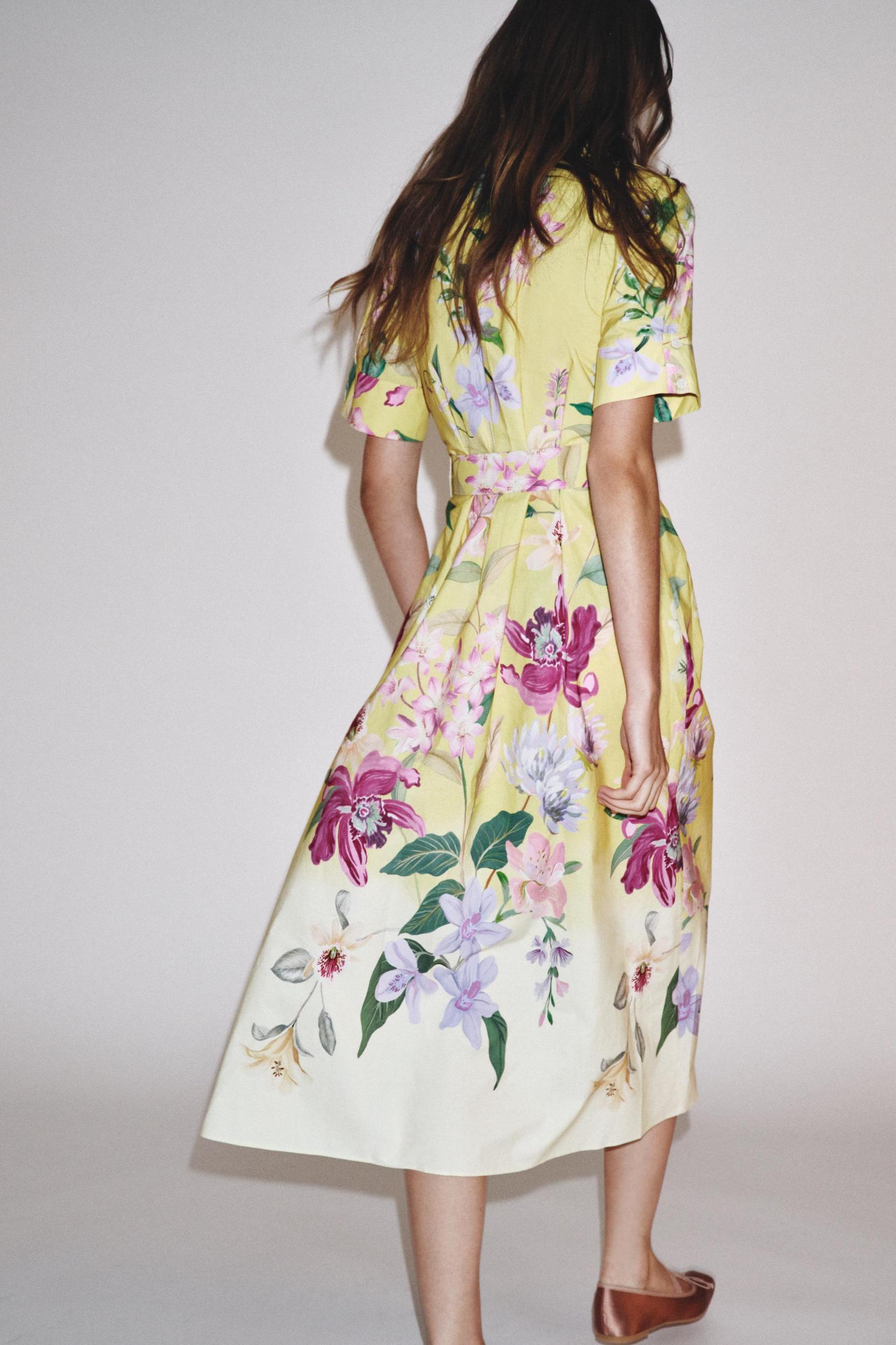 BELTED FLORAL PRINT MIDI DRESS Product Image