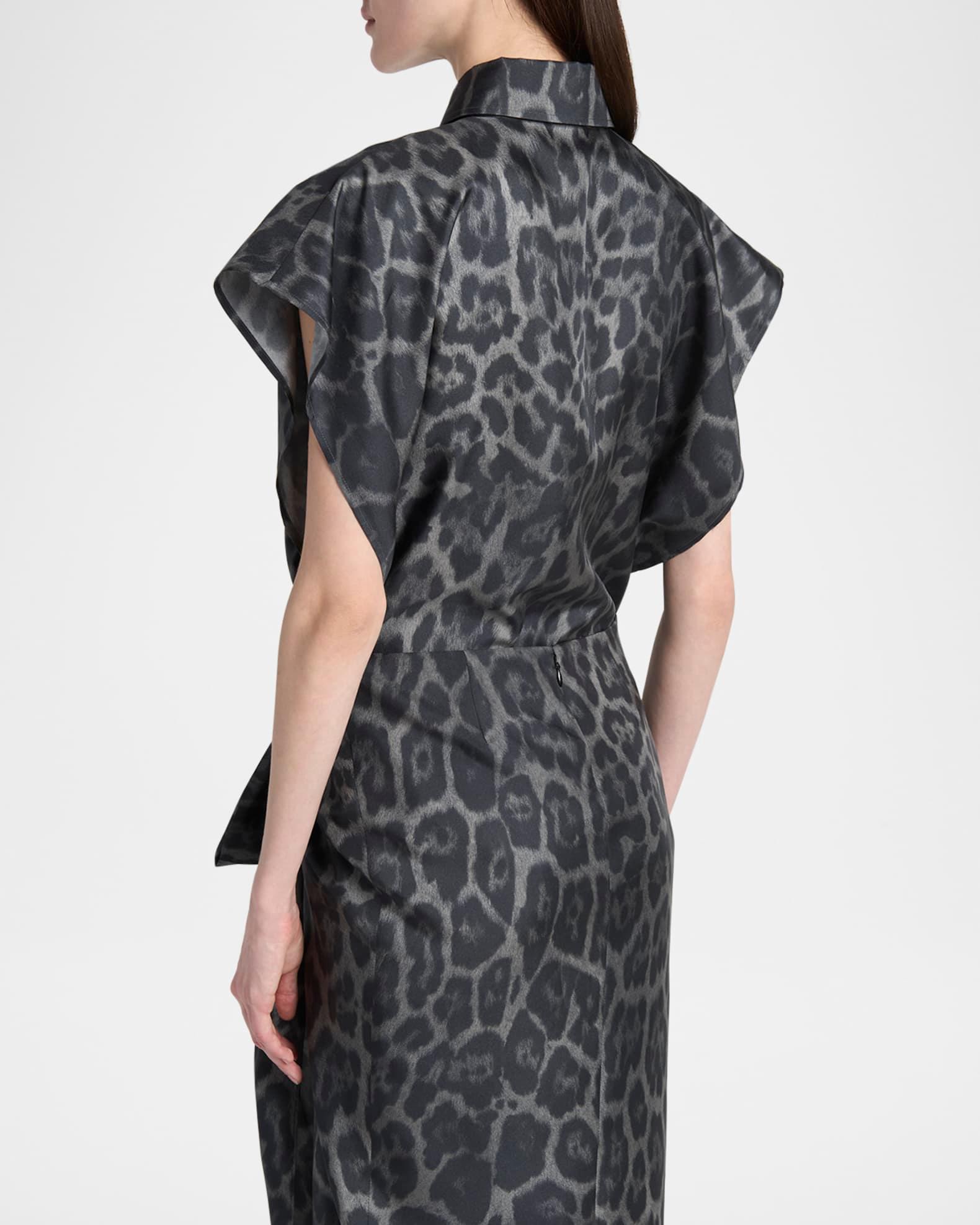 Leopard-Print Silk Cap-Sleeve Button-Down Top Product Image