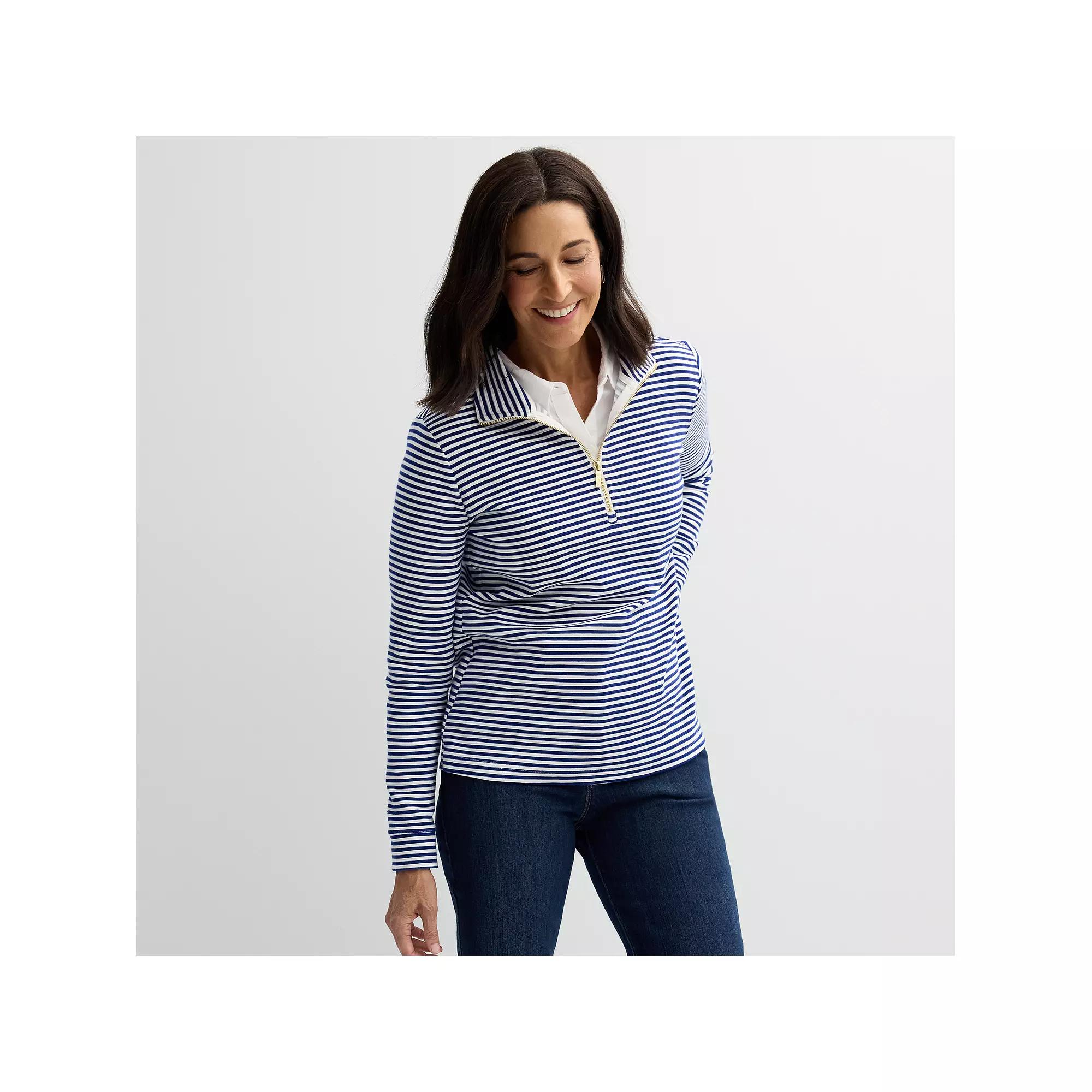 Women's Croft & Barrow® Quarter-Zip Pullover, Size: XXL, Red Stripe Product Image