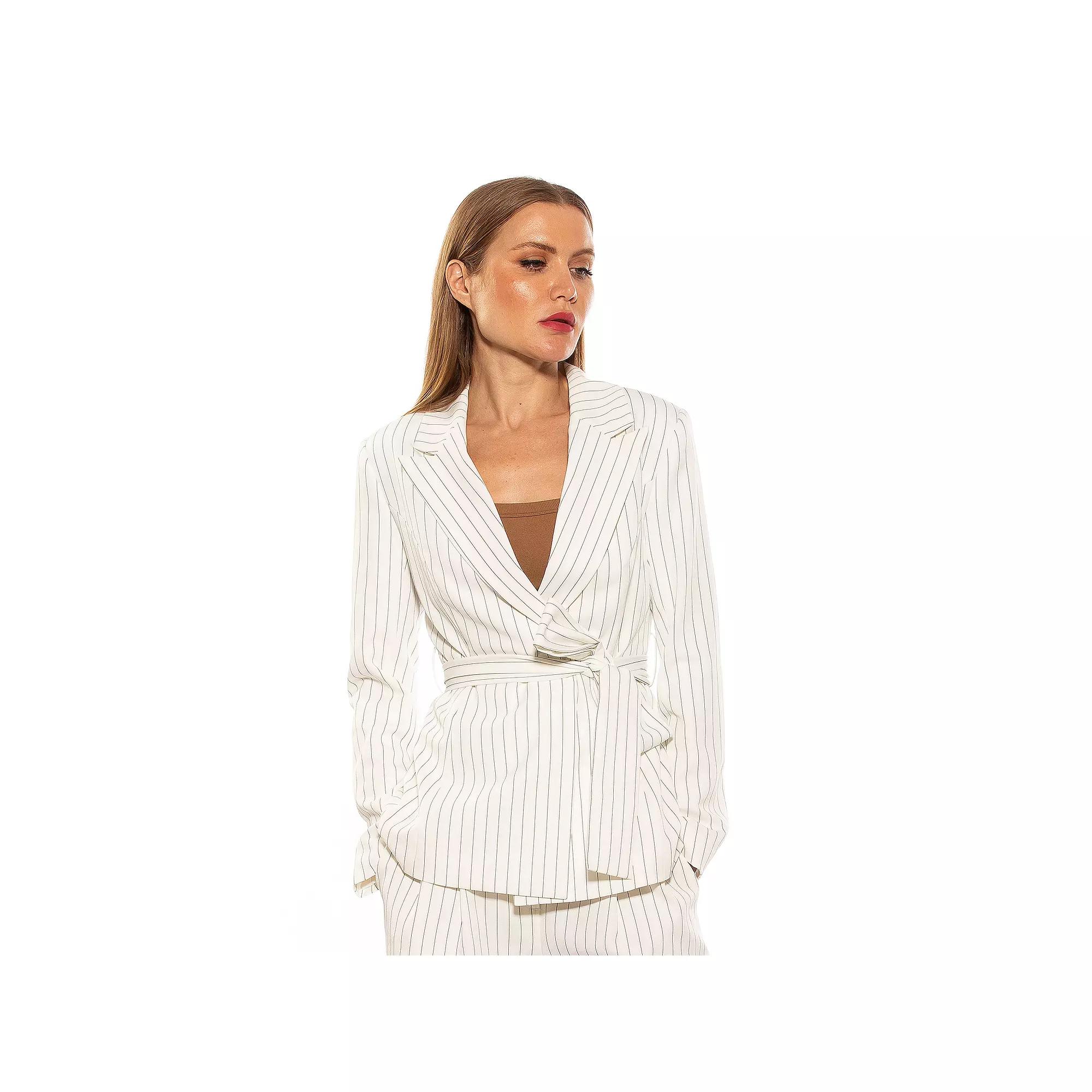 Women's ALEXIA ADMOR Olya Stripe Long Blazer Jacket with Belt,  Product Image