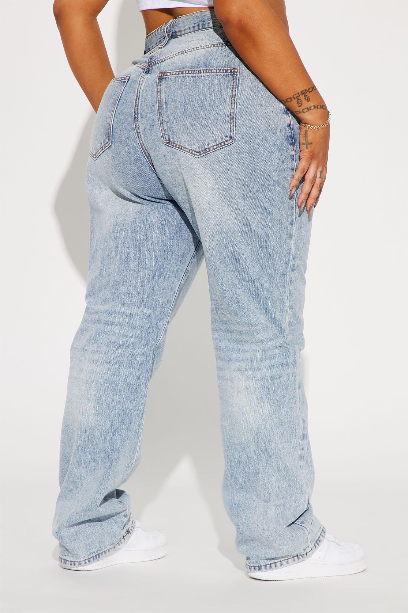 Step Waistband Crossover Jeans - Light Blue Wash Product Image