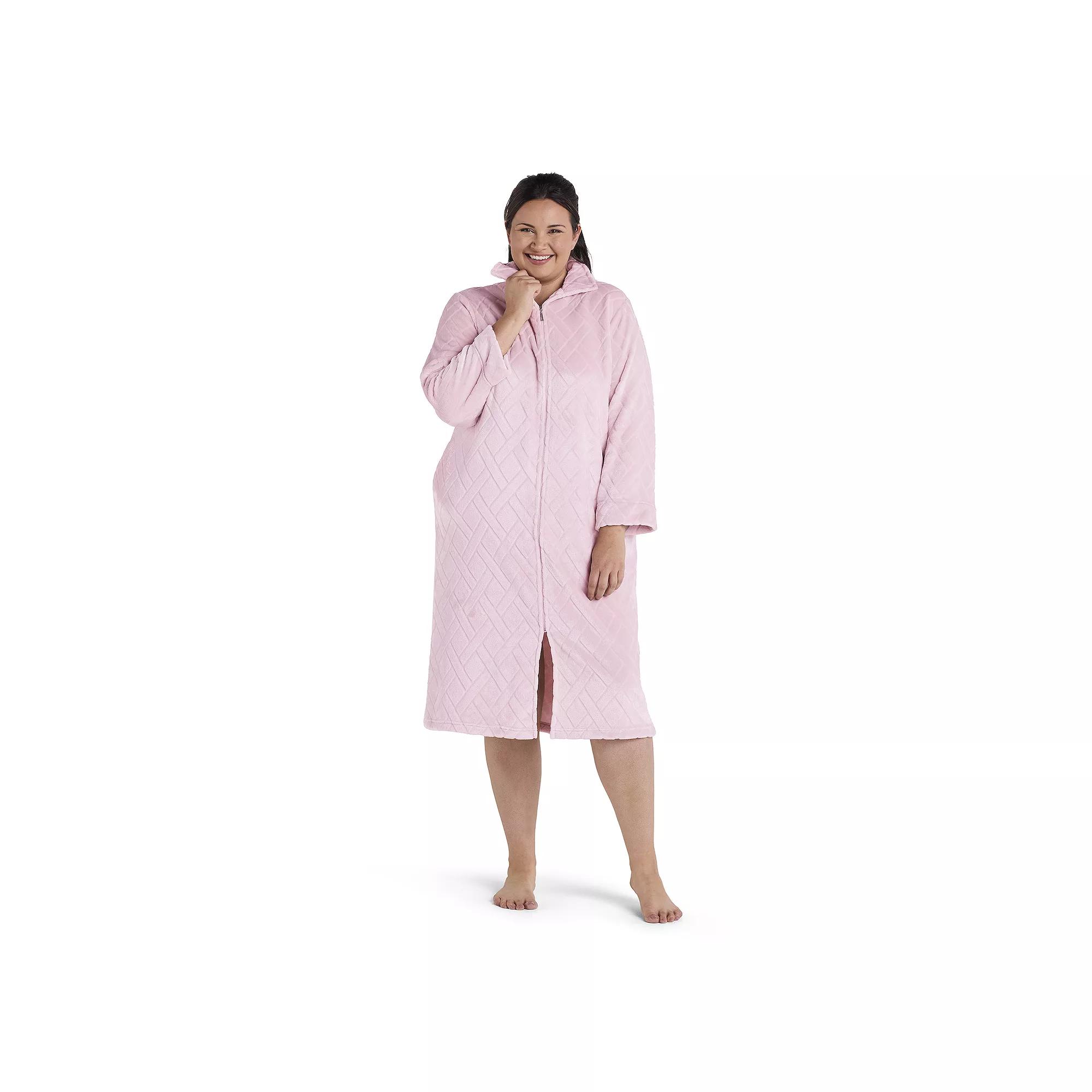 Plus Size Miss Elaine Essentials French Fleece Long Zip Robe, Women's, Size: 3XL, Pink Product Image