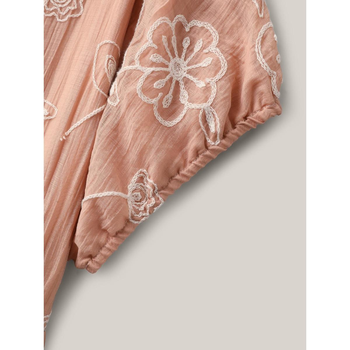 Plus Size Rayon Textured Embroidered Stretchy Midi Dress Watermelon Women V-neck Short sleeve Curvy BloomChic 12/L Product Image