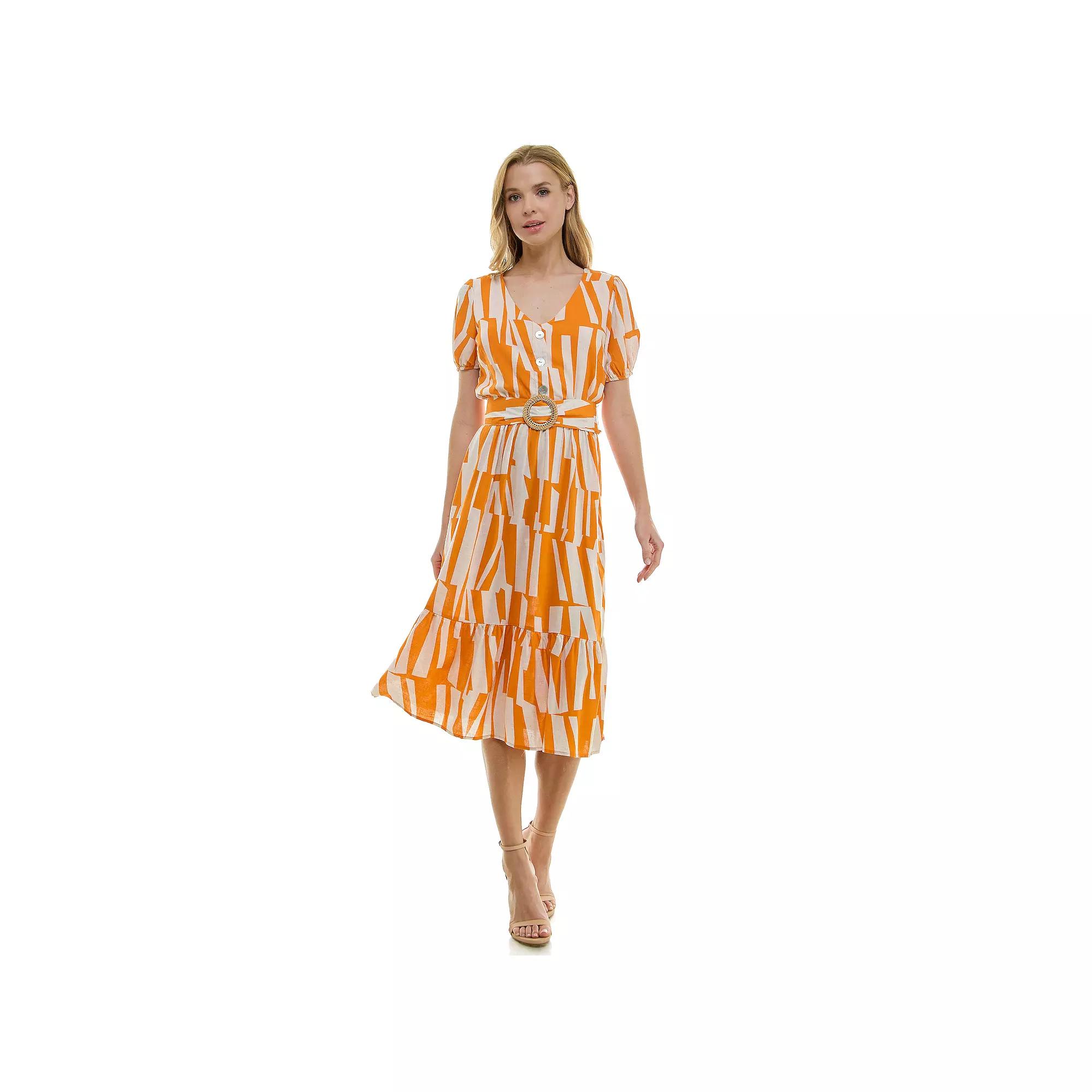 Women's Luxology Belted Midi Dress, Size: Medium, Terracotta Ivory Product Image