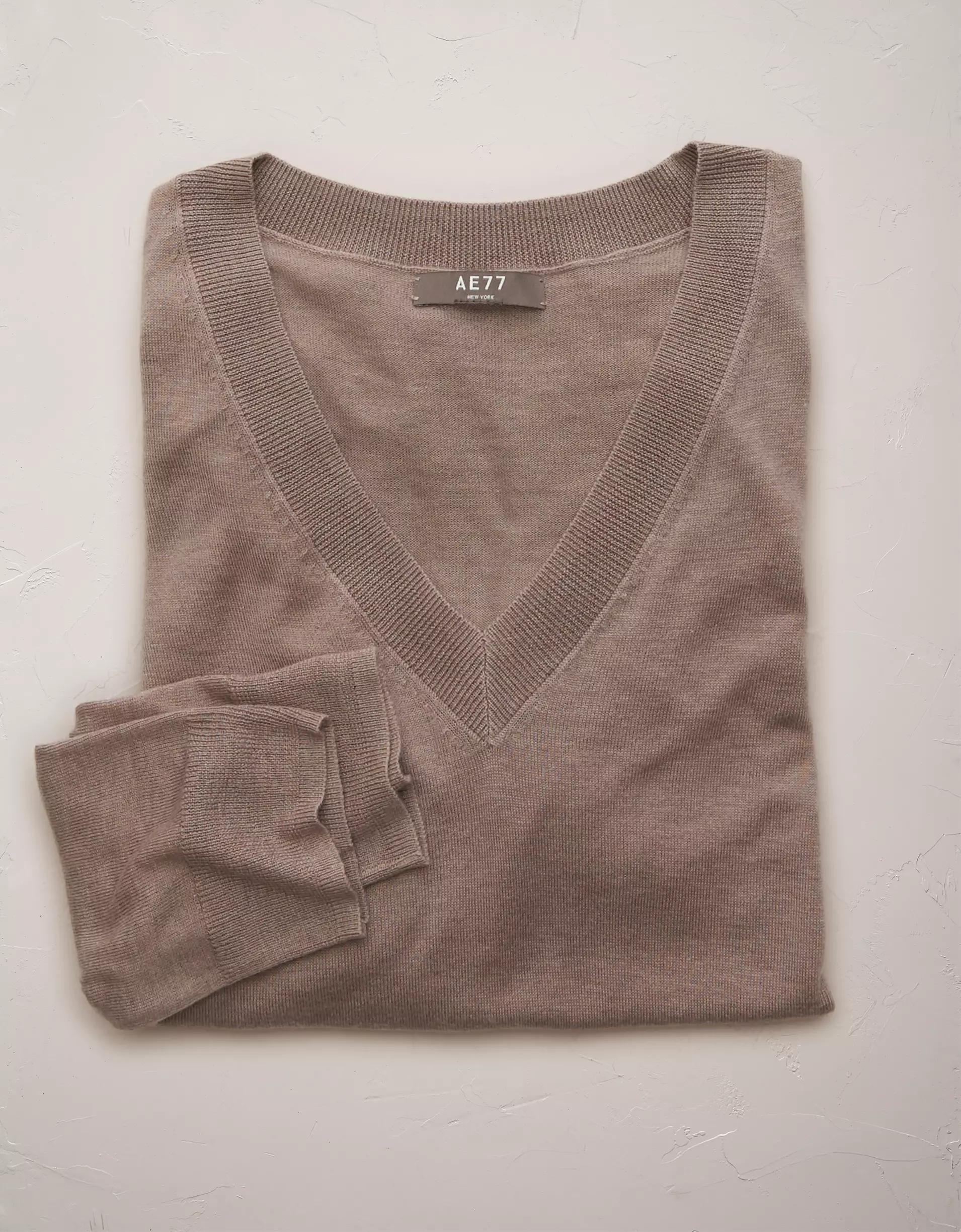 AE77 Premium Slinky Deep V-Neck Sweater Product Image