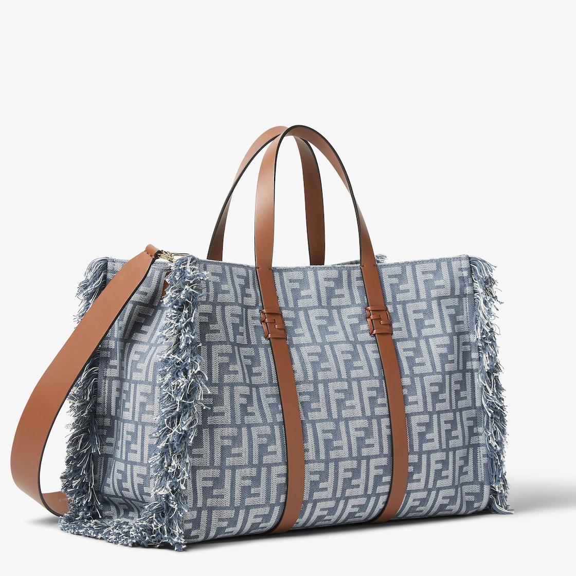 Summer ToteBlue denim-effect FF jacquard bag Product Image