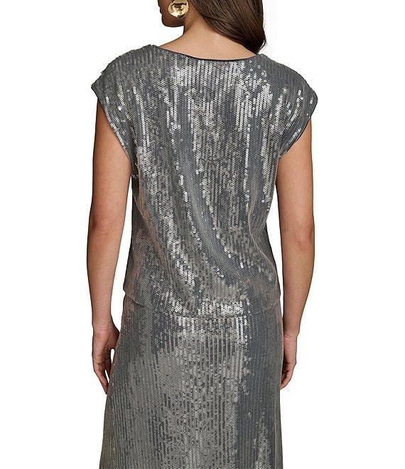 Donna Karan Sequin Cowl Neck Cap Sleeve Top Product Image