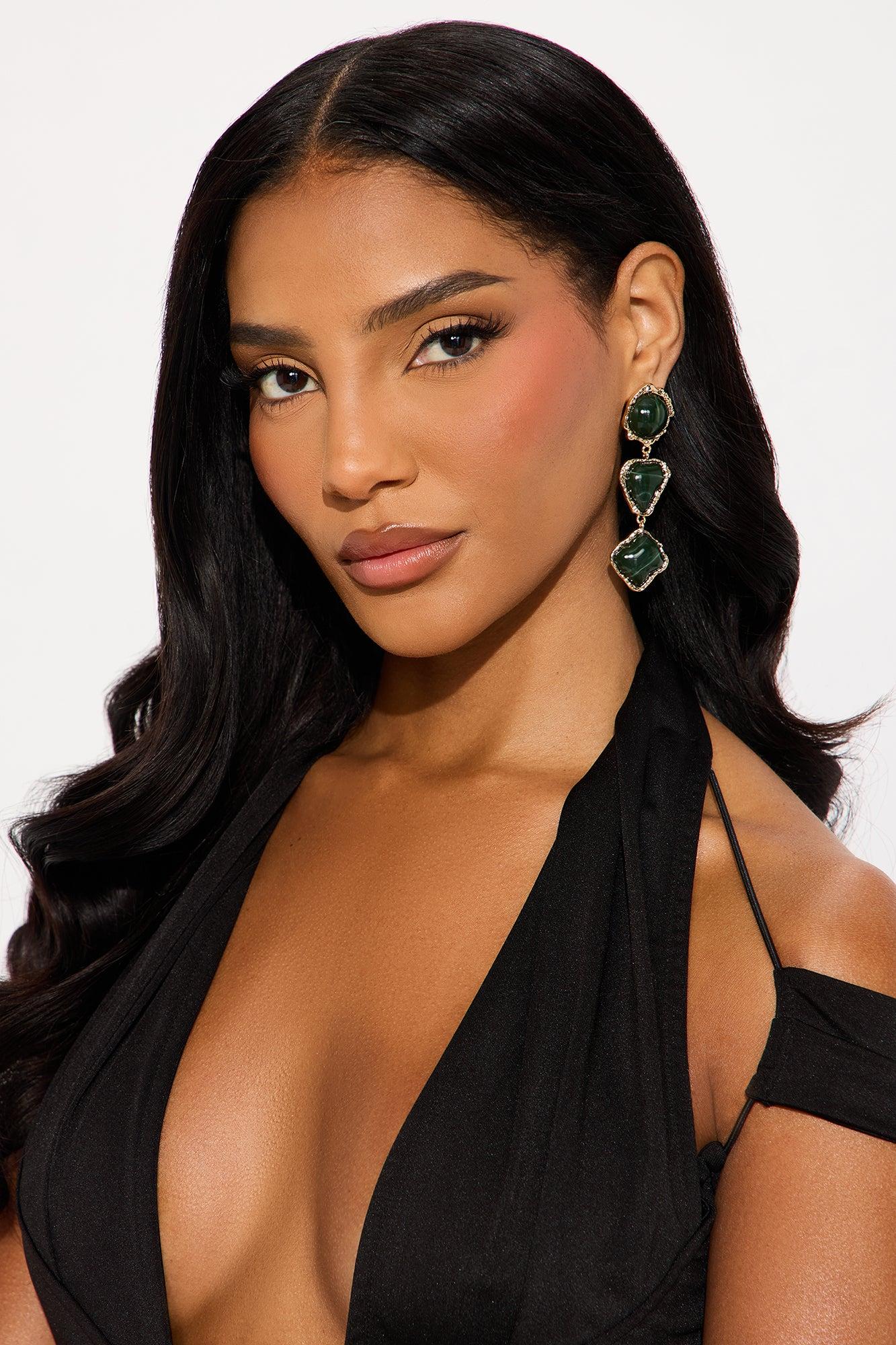 Show Off Jeweled Drop Earrings - Gold/Green Female Product Image