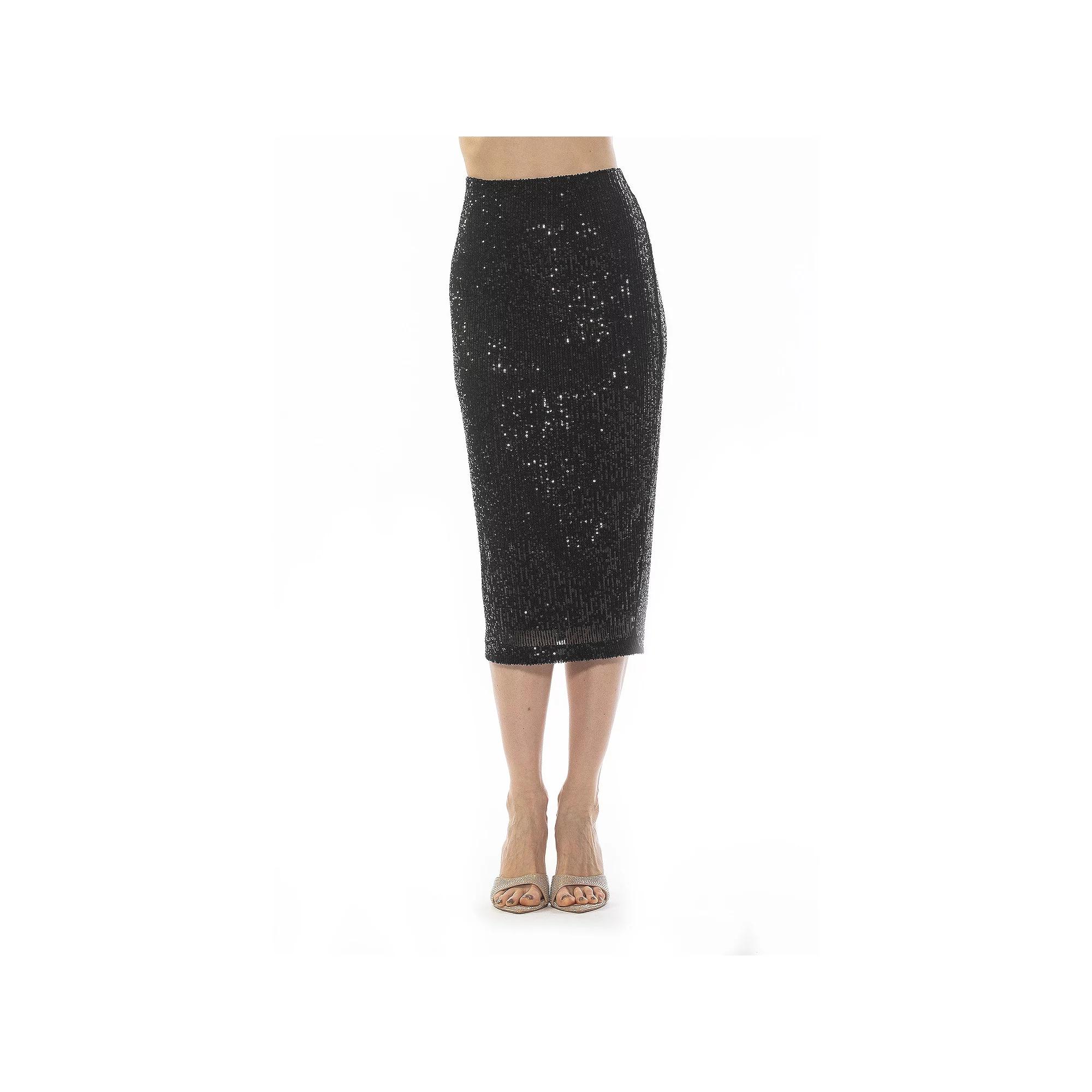 Women's ALEXIA ADMOR Ana Midi Sequin Pencil Skirt with Full Back Expose,  Product Image