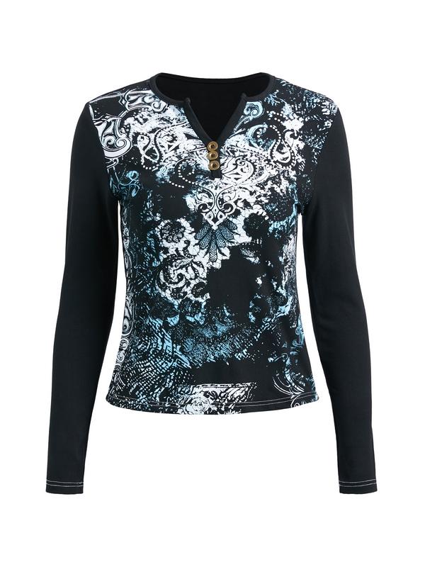 Gothic Print V Neck Long Sleeve Tee Product Image