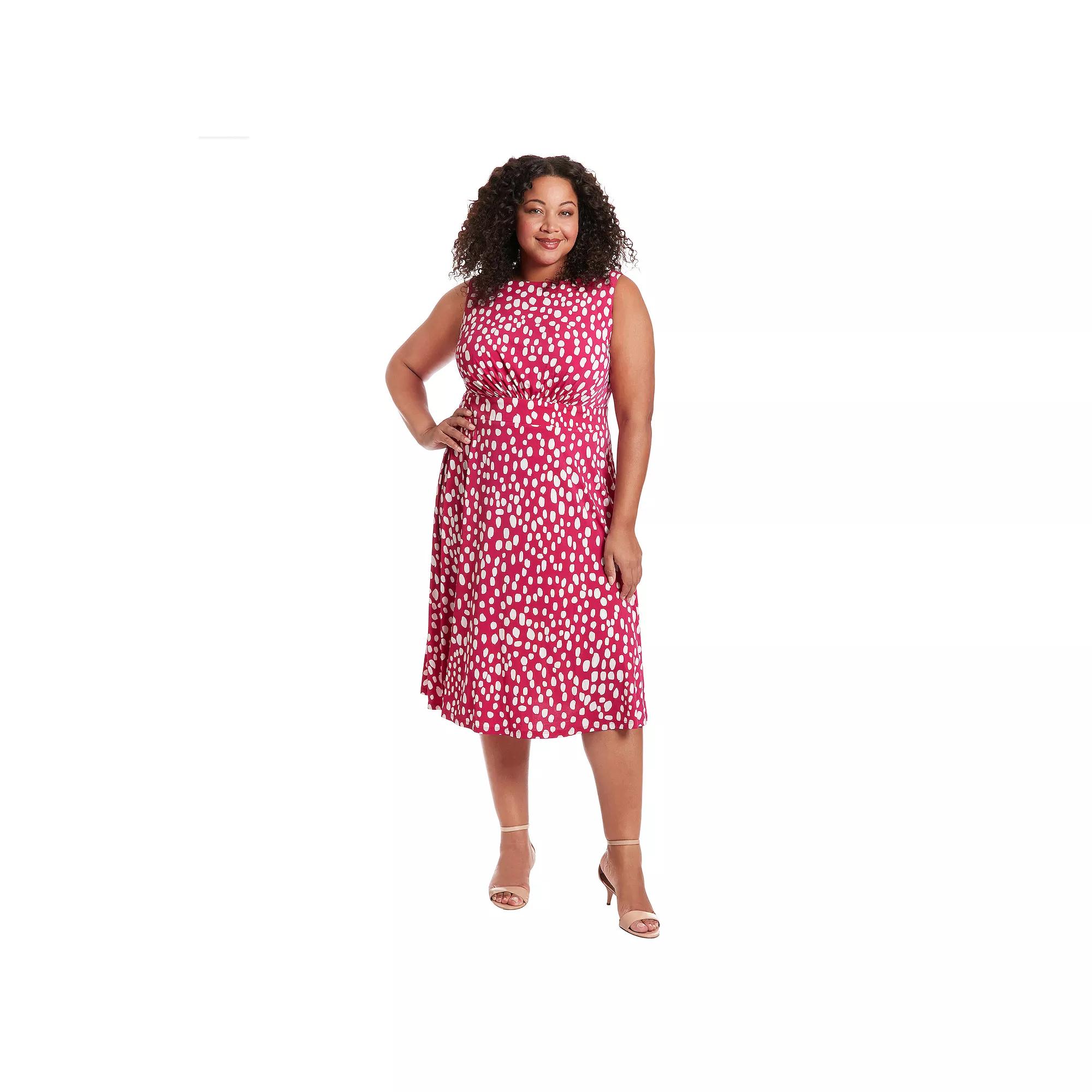 Plus Size London Times Floral Print Elbow Sleeve Inset Waist Midi Dress, Women's, Size: 22 W, Pink Product Image