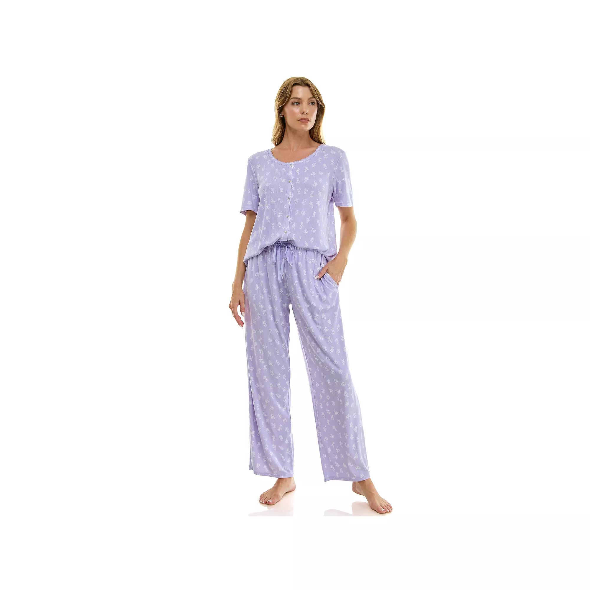 Women's Croft & Barrow® 2-pc. Pointelle Short Sleeve Pajama Top & Pajama Pants Set,  Product Image