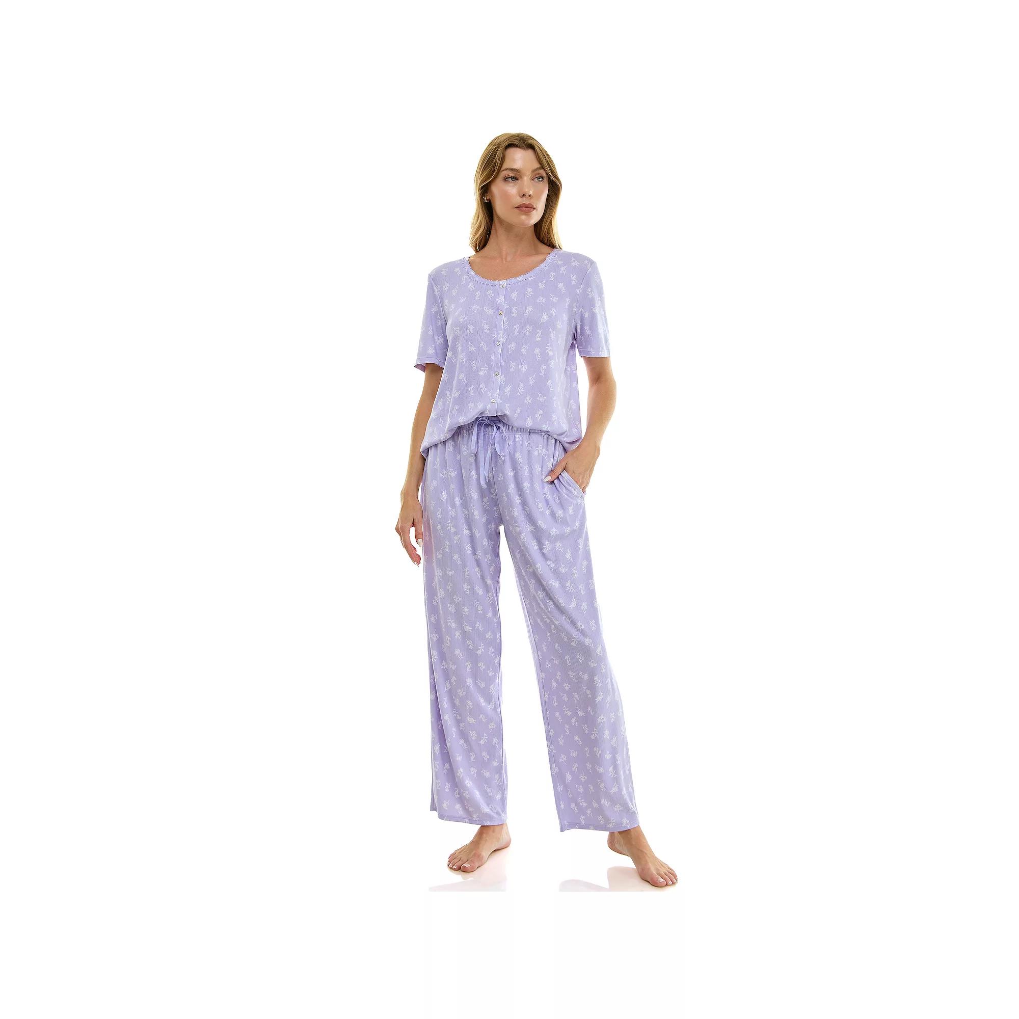 Women's Croft & Barrow® 2-pc. Pointelle Short Sleeve Pajama Top & Pajama Pants Set,  Product Image
