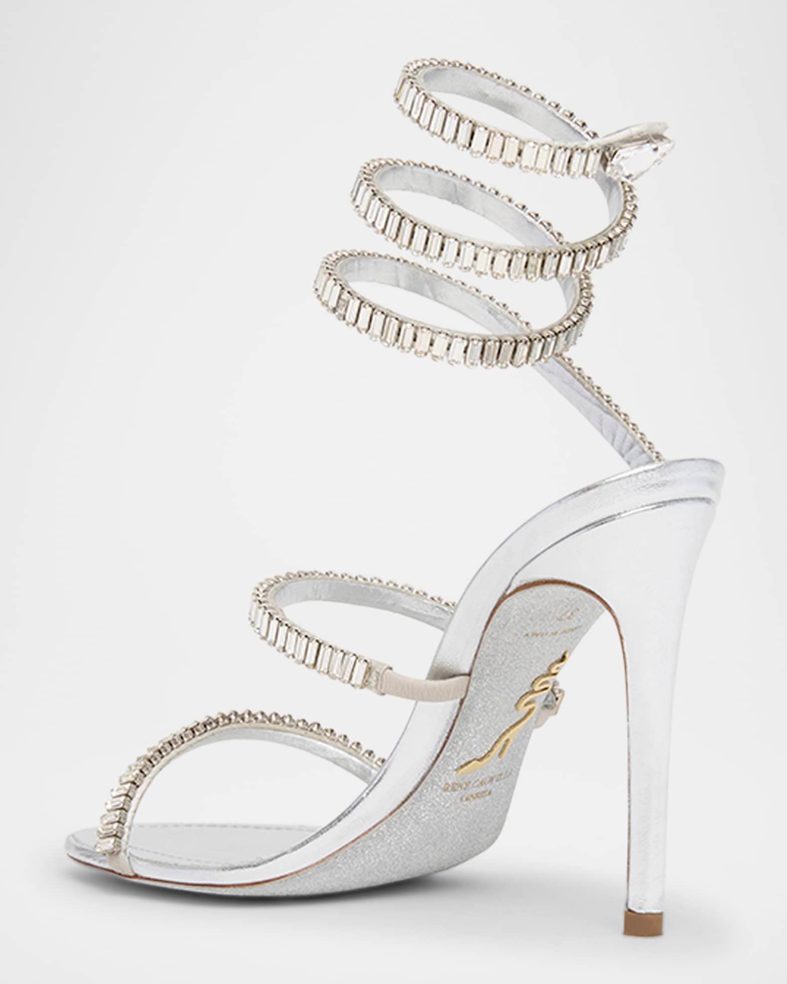 Metallic Leather Strass Snake Ankle Wrap Sandals  Product Image