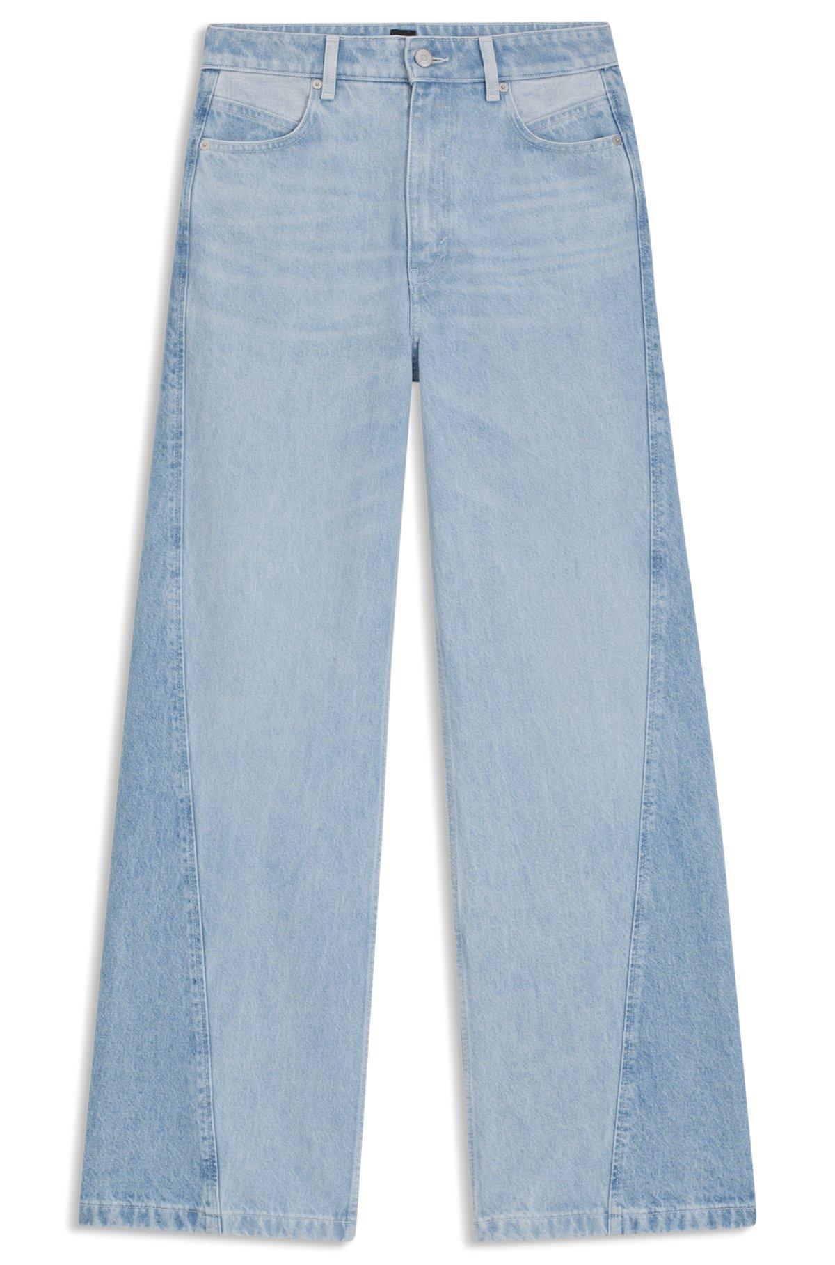 Wide-leg jeans in blue rigid denim with paneling Product Image