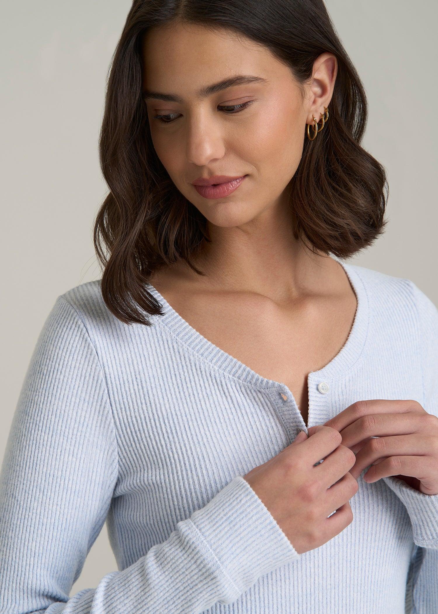 Ribbed Henley Top for Tall Women in Bluebird Mix Female Product Image