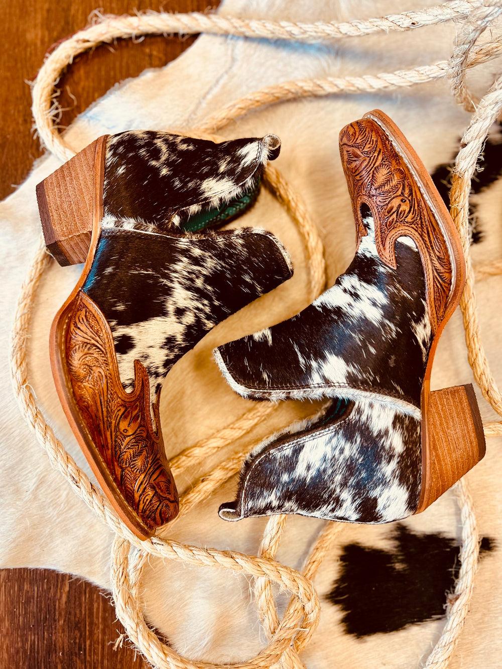 Frisco Blossom Hair On Hide Tooled Booties Product Image