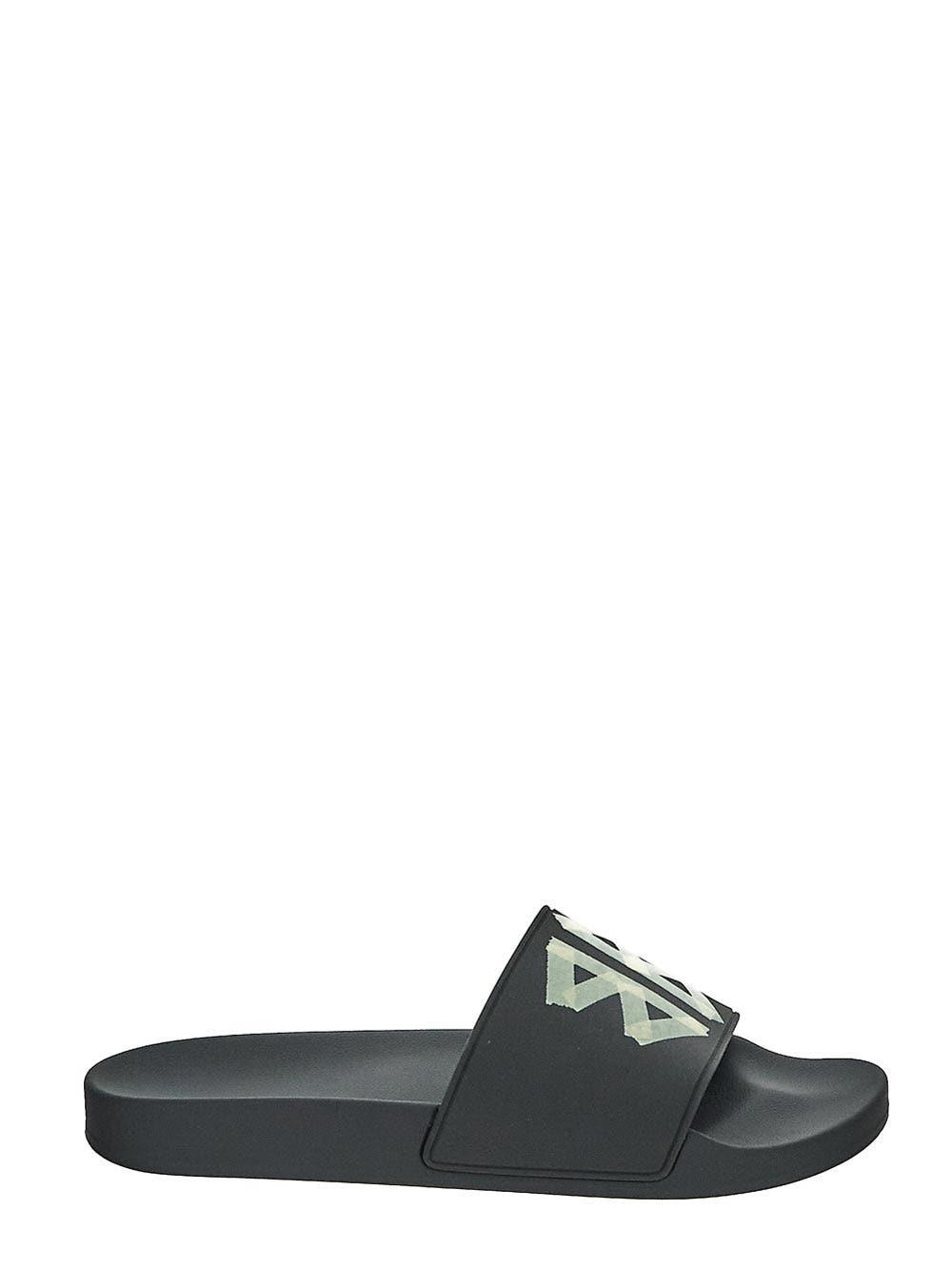 BALENCIAGA Black Sandals With Maxi Contrasting Logo In Tech Fabric Man In Multicolor Product Image
