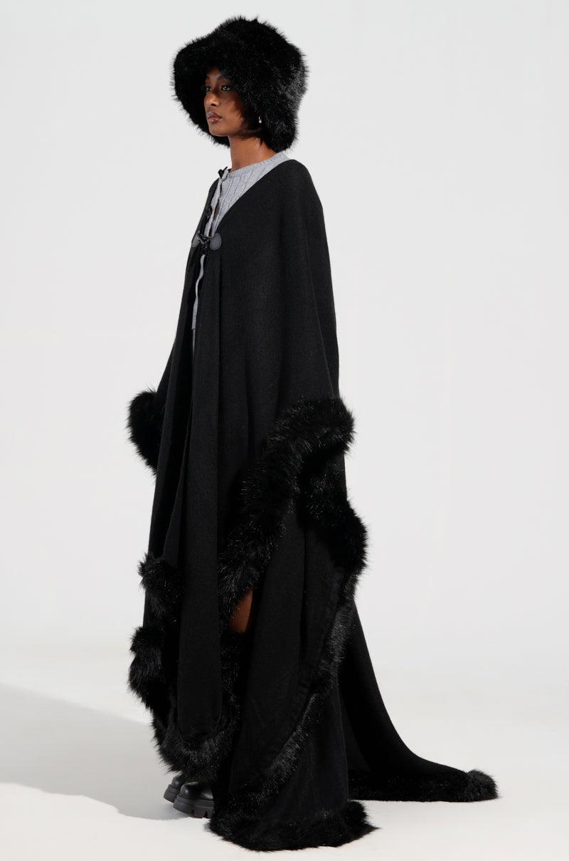 LOVE MY LIFE FAUX FUR TRIM PONCHO Product Image