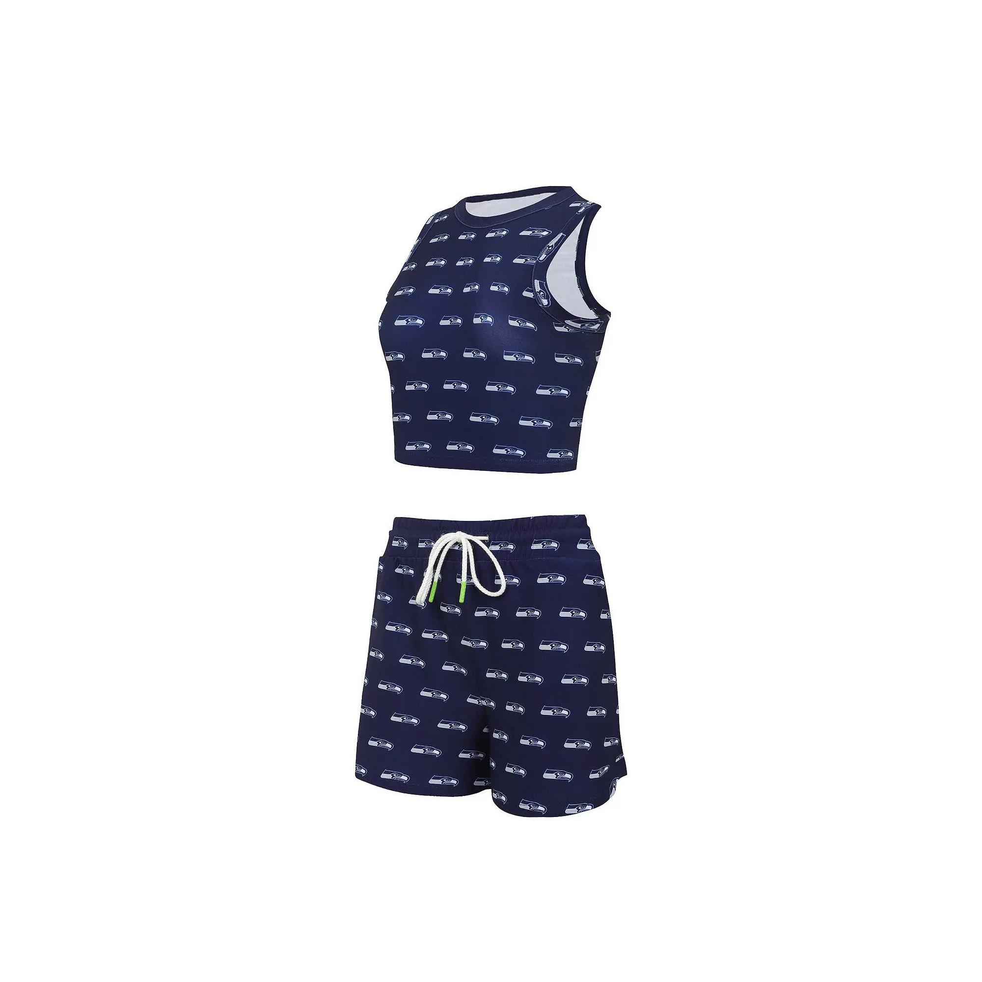 Women's Concepts Sport Seattle Seahawks Gauge Allover Print Cropped Tank Top & Shorts Sleep Set,  Product Image
