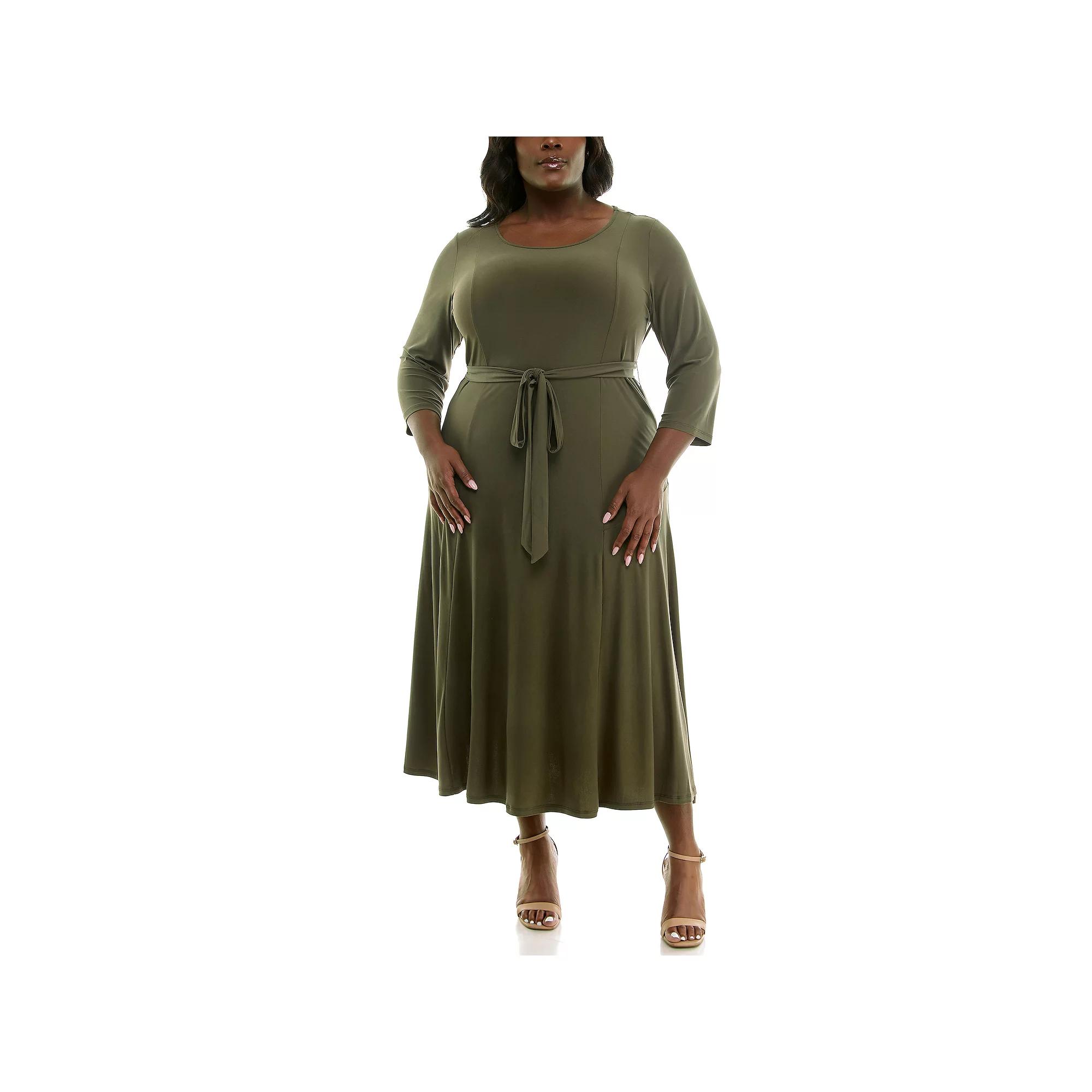 Plus Size Nina Leonard Sylvia Midi Dress, Women's, Size: 1XL, Black Product Image