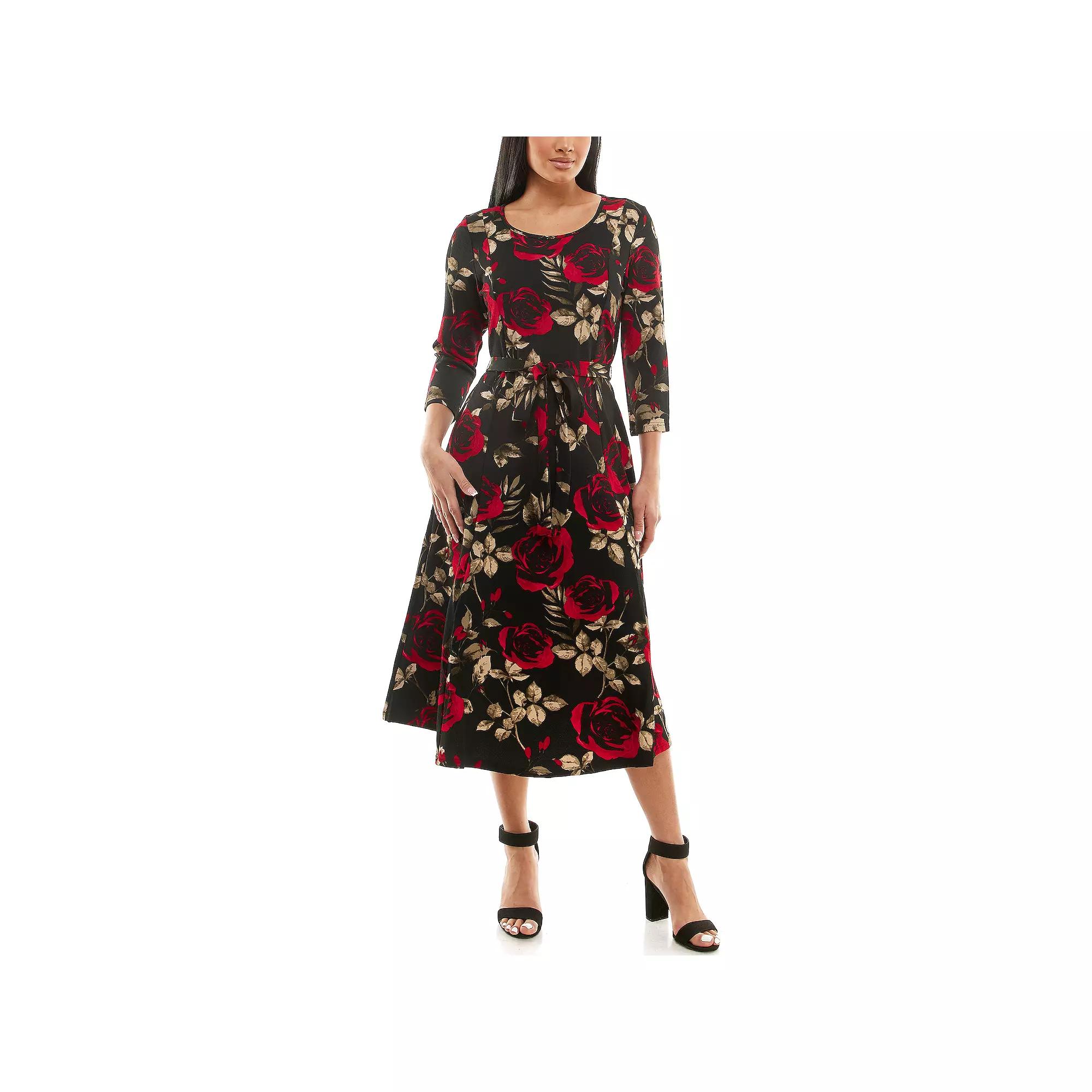 Women's Nina Leonard Sylvia Print Midi Dress, Size: Medium, Black Combo Product Image