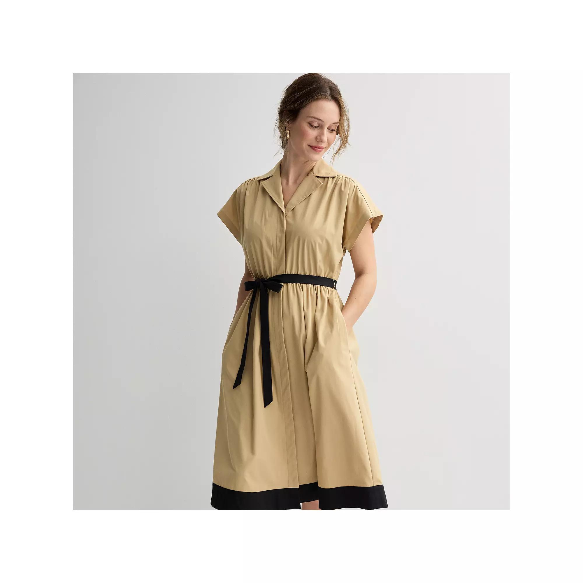 Women's Sandra Darren Color Block Midi Shirt Dress, Size: XS, Black Product Image