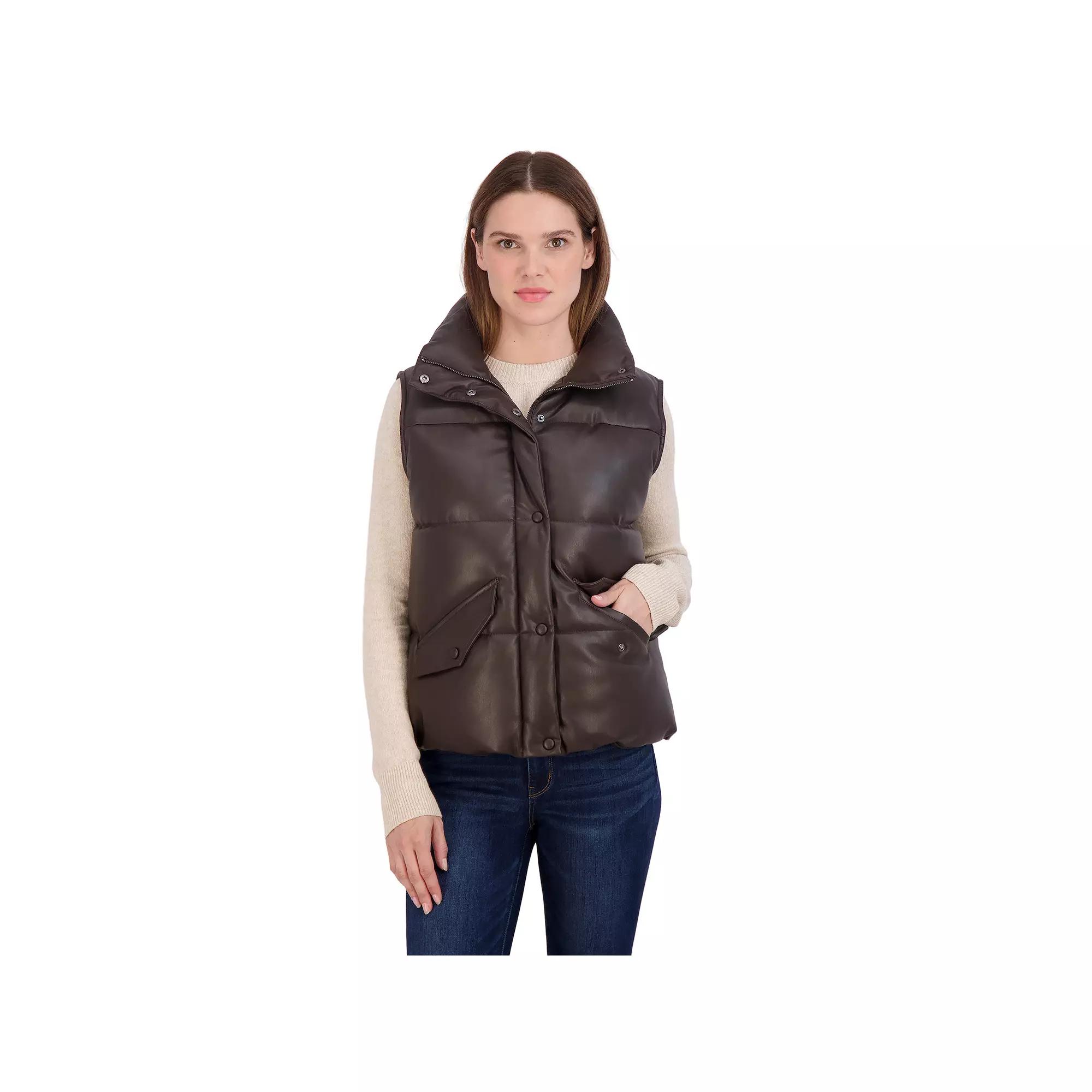 Women's Sebby Collection Faux-Leather Puffer Vest,  Product Image